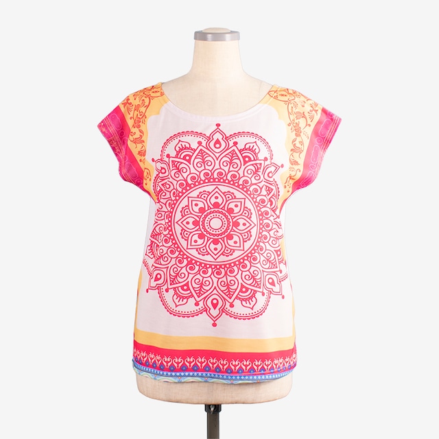 NEWヨガプリントTシャツ ピンクマンダラ　NEW Yoga print T-shirt Pink Mandala