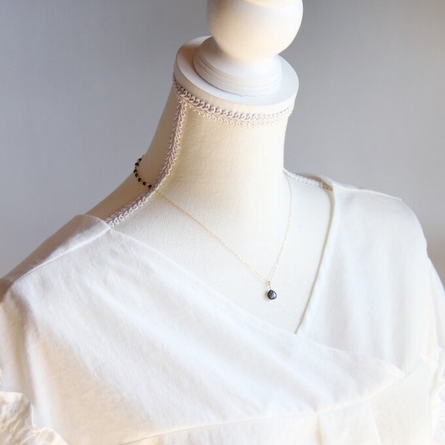 希少石！｜新種 ブラックアベンチュリンの一粒ネックレス 14Kgf