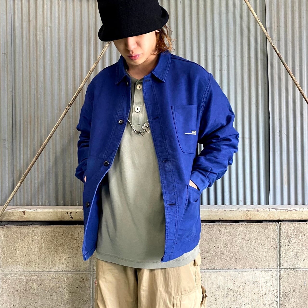 70年代 ユーロ vintage フェード茄子紺 モールスキン アトリエコート  