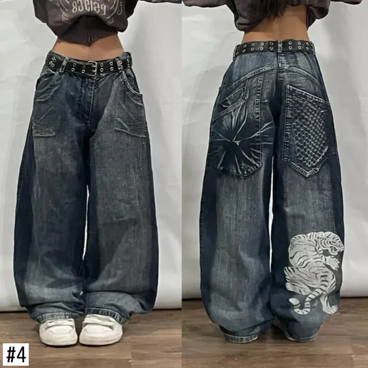 JNCO 原宿柄刺繍だぶだぶのジーンズ男性 Y2K ストリートヴィンテージ 