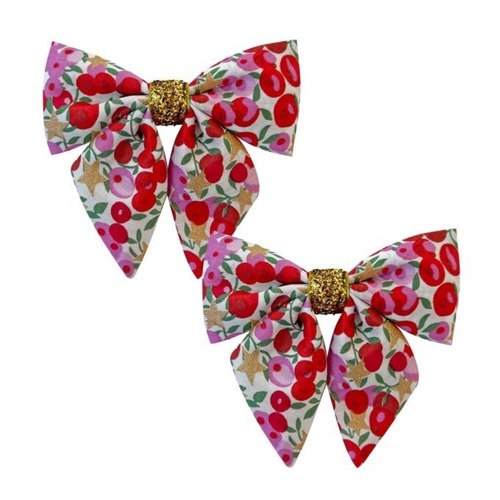 【Milledeux】 2個セット✨リバティ生地LOISE Liberty bowtie w. gold glitter middle and tails – set with 2 hair clips – Liberty Wiltshire Stars A