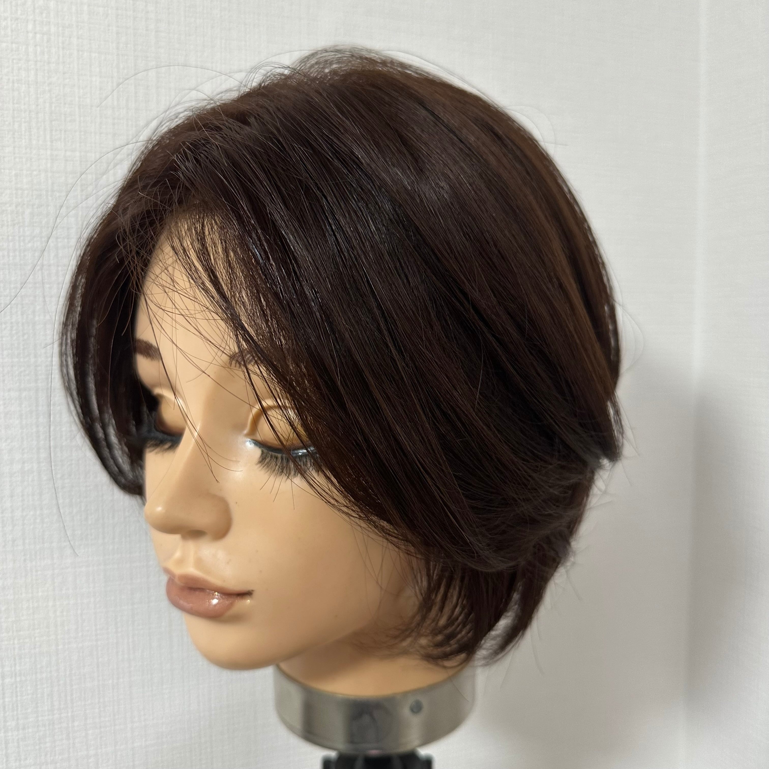 百合子ウィッグ 毛量減 羽ウィッグ 50cm ブラウン スキンレース人毛 M 毛量減 羽ウィッグ 未カット 50cm ナチュラルブラウン系(根元暗め加工
