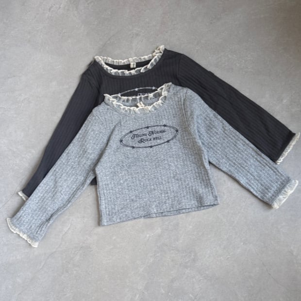 ネックフリルリブトップス