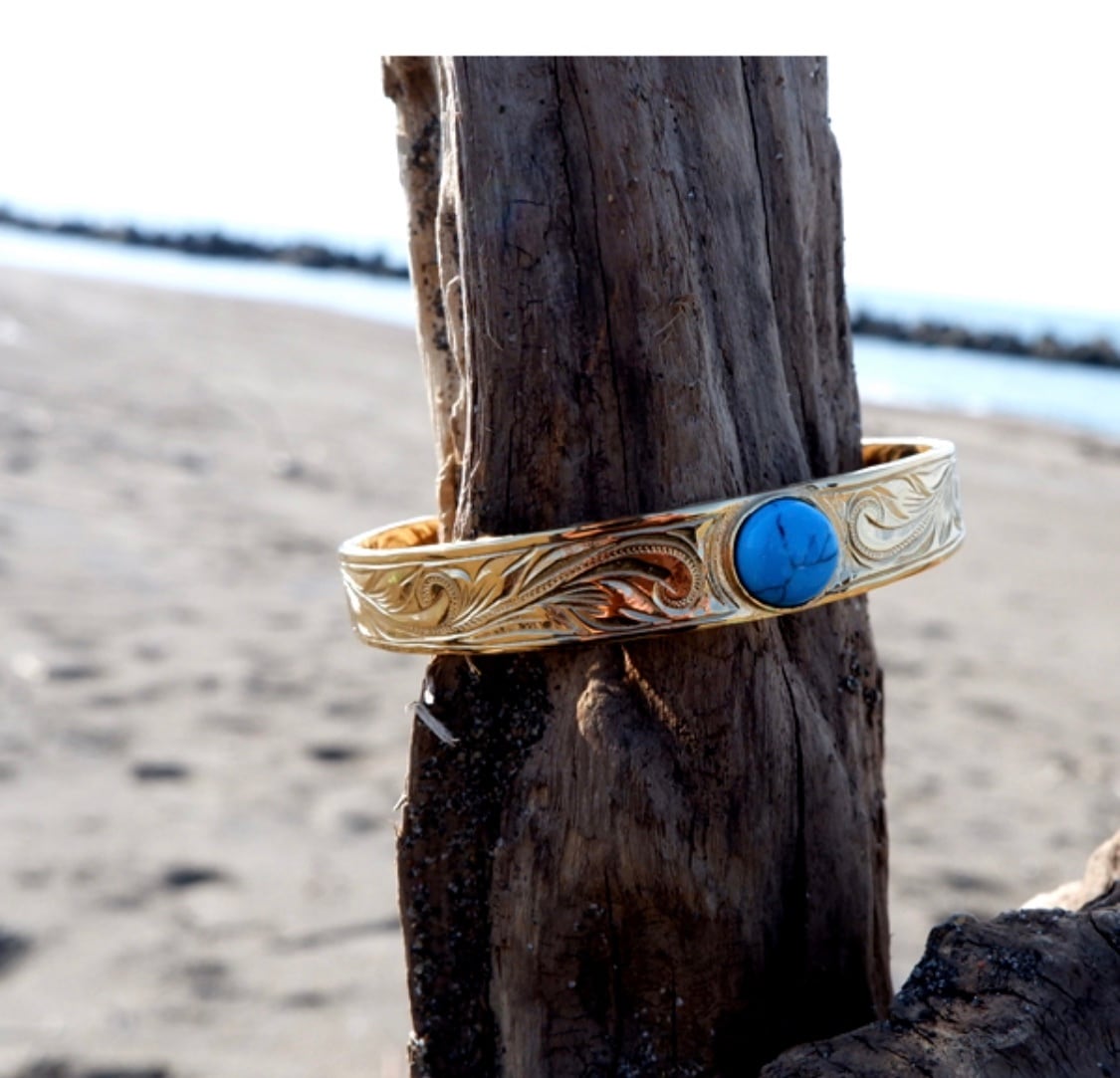 商品番号 46 ハワイアンジュエリー バングル ターコイズ ブレスレット プルメリア メンズ レディース Raffinas