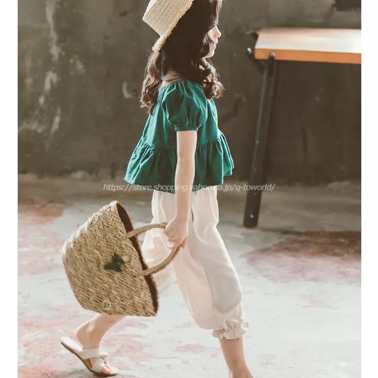 110-160㎝】上下セット トップス+パンツ 2点セット グリーン 韓国版  