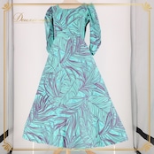 フラダンス 衣装 ワンピース ドレス Lanihuli グリーン系 日本製 ツーカラー 長袖 シンプル かわいい 爽やか 華やか 鮮やか 明るい 青緑 緑 水色 紫 ハワイアン アロハ ハワイアンプリント フラ ダンス レッスン 練習 ブルー系