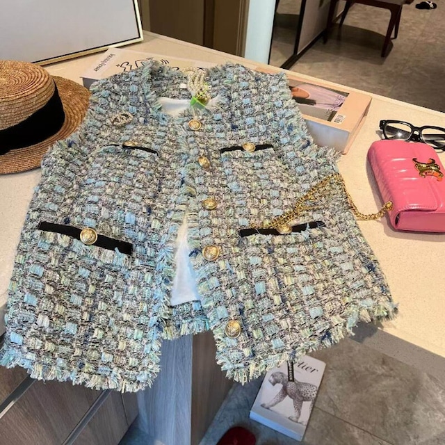 Blue classic tweed gilet　B4170