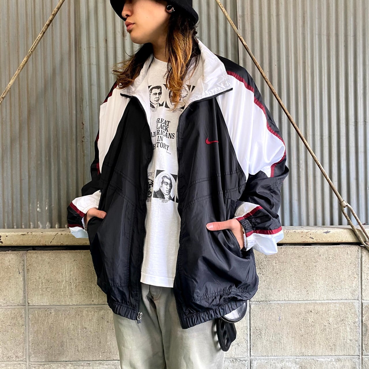 90s ［］NIKE ハーフジップ　スウェット　白タグ　デカスウォッシュ