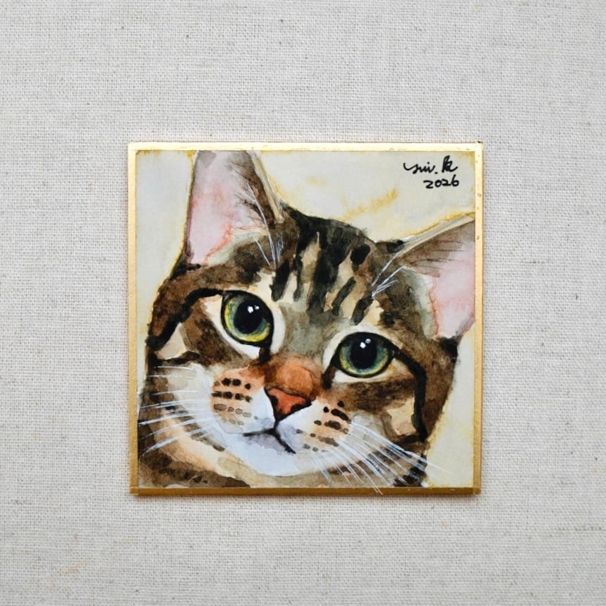 一点物 原画「キジトラ猫∣ドローイング」 2L木製額縁入り・ペン画