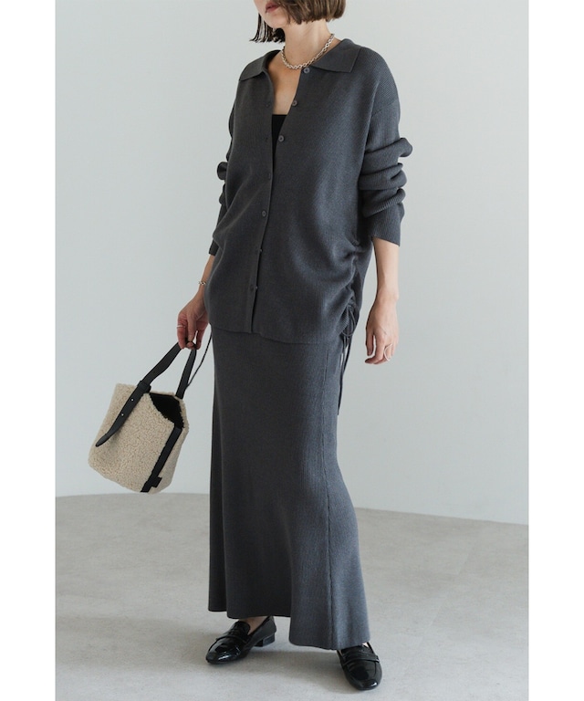 リブニットサイドドロストカーディガン×ロングスカートセットアップ【s-40039】.