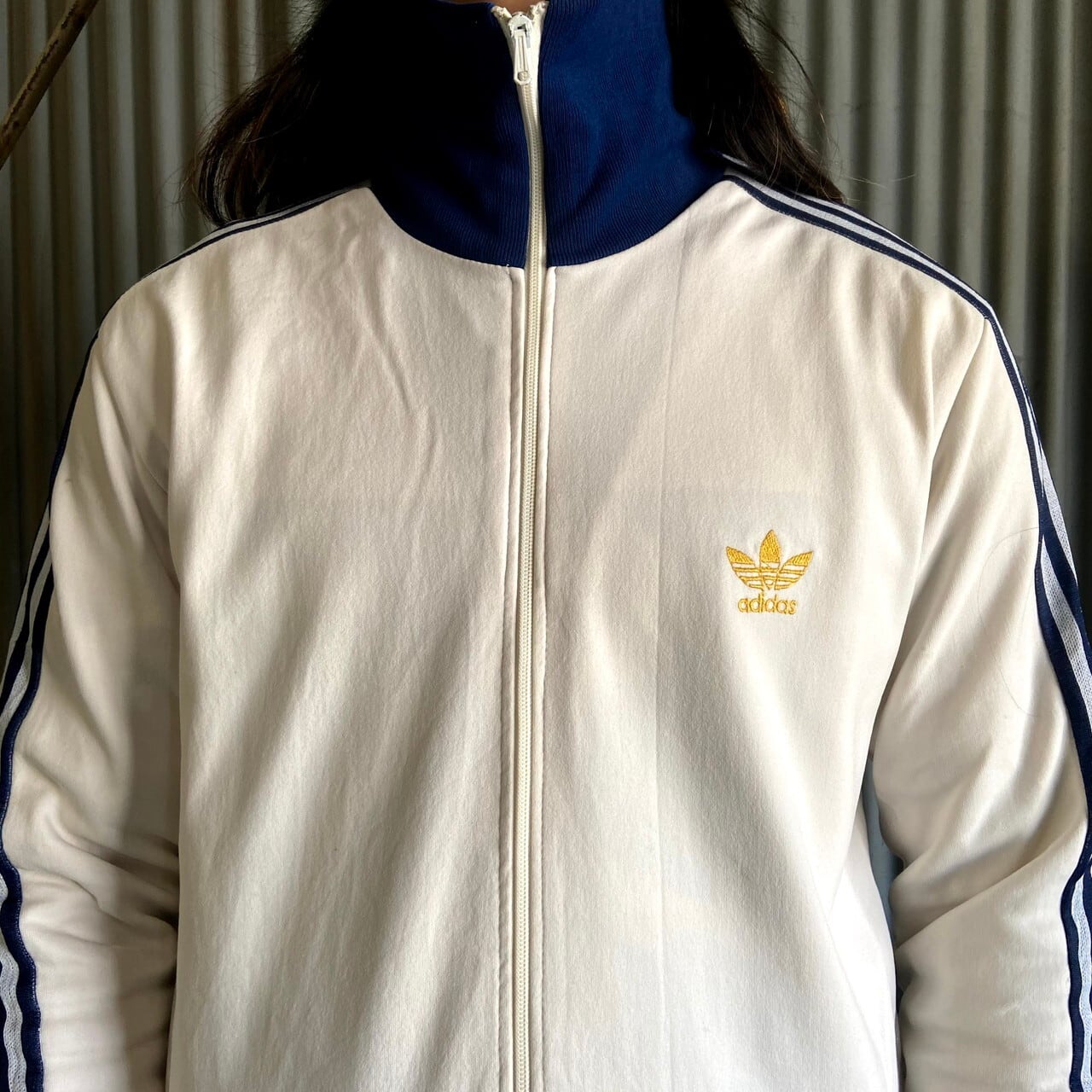 vintage adidas トラックジャケット トレフォイル 金ボタン 黒×金