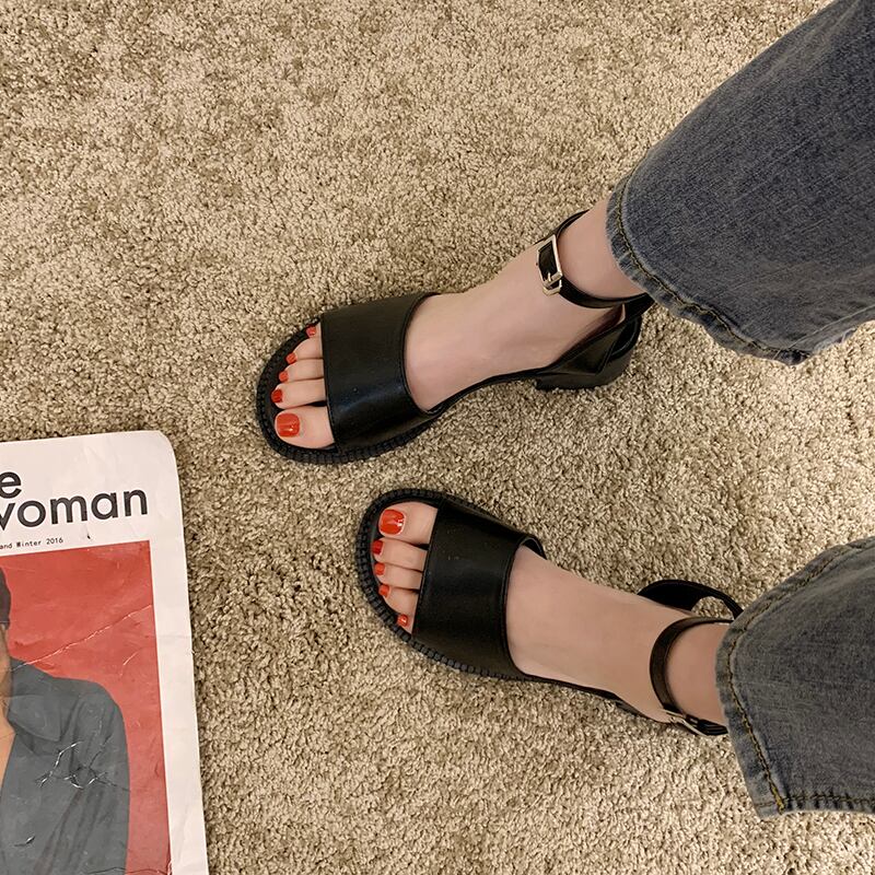 サンダルサマーブラックスタンダードバックルハイヒール 靴 シューズ レトロ 夏物 部族の婦人靴43234590859