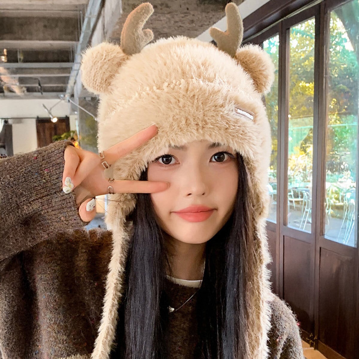 Darich♥クマ耳ニット帽♥ クマ耳 シカ角 ニット帽 帽子 レディース 秋冬 韓国 防寒 保温 大人