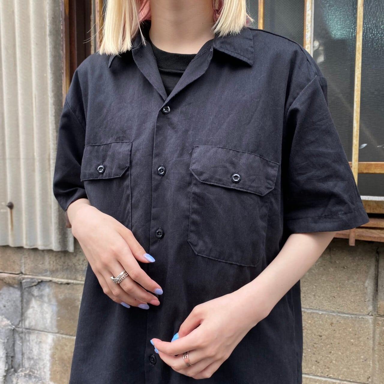 Dickies ディッキーズ 半袖ワークシャツ メンズM 古着 ブラック 黒