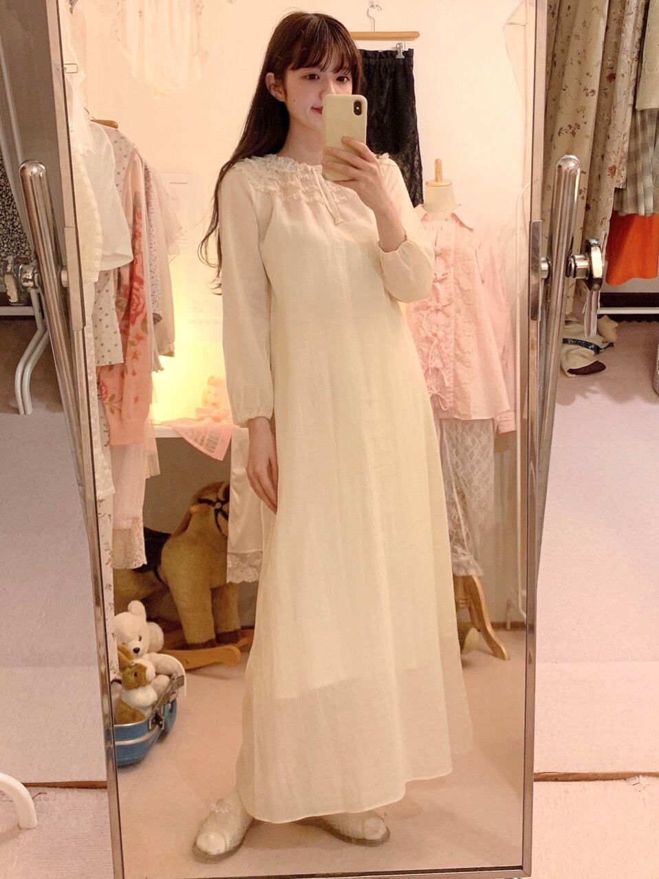 round lace cream neglige one-piece