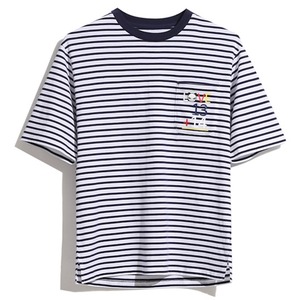 SALE 【HIPANDA ハイパンダ】メンズ ストライプ  Tシャツ MEN'S STRIPE SHORT SLEEVED T-SHIRT / BLUE