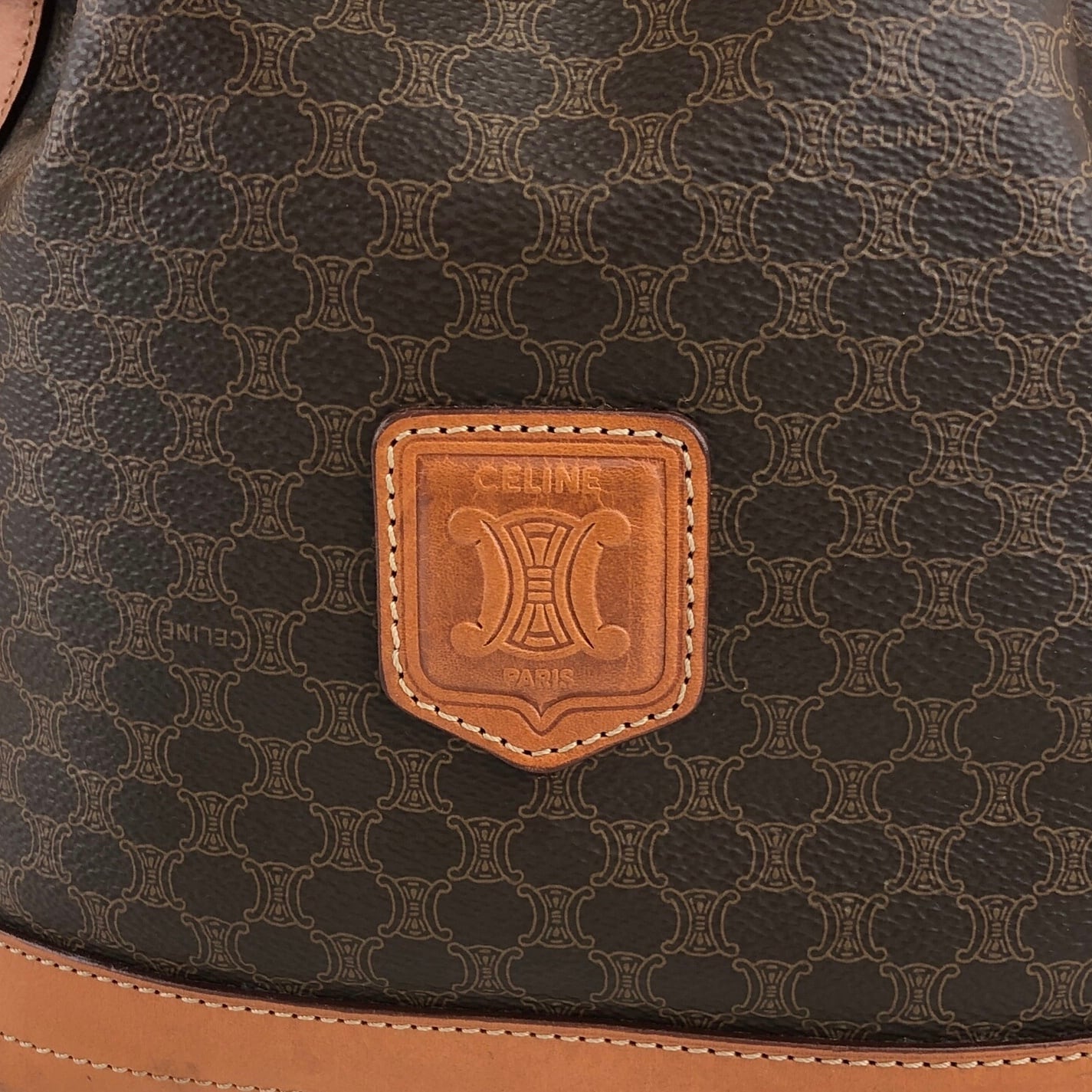 CELINE セリーヌ マカダム ショルダーバッグ ブラウン ブラゾン型押し