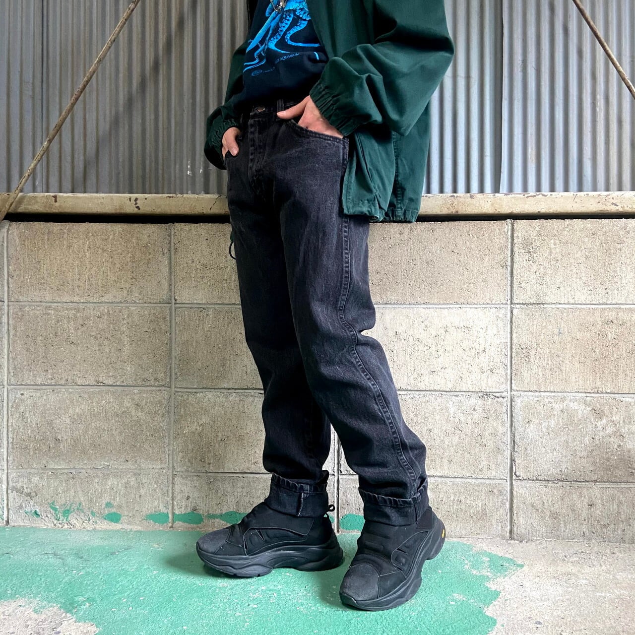 RUSTLER テーパード ブラックデニムパンツ メンズW31 古着 ジーンズ 黒 
