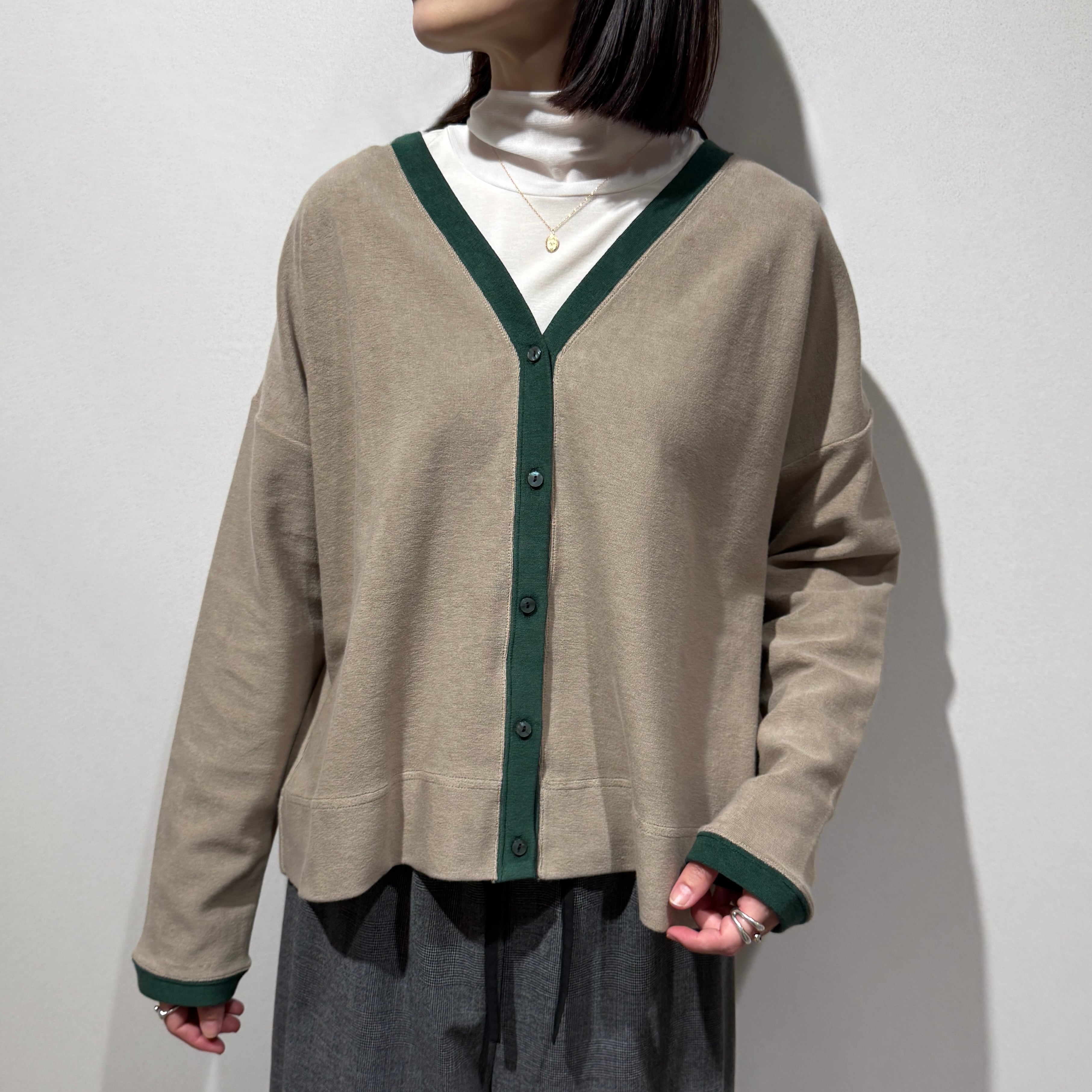 オーガニックコットンパイル配色カーディガン