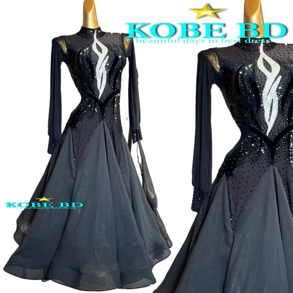 社交ダンススタンダードドレス⭐️イージーオーダードレス(ブラック/ホワイトモチーフ)【商品番号AI- 221213 】