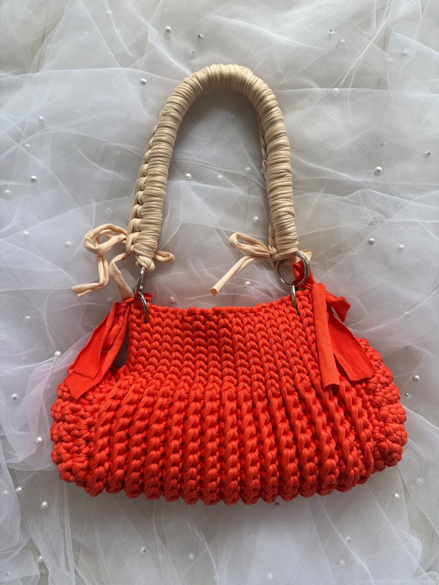 accordion small / tangerine×light beige