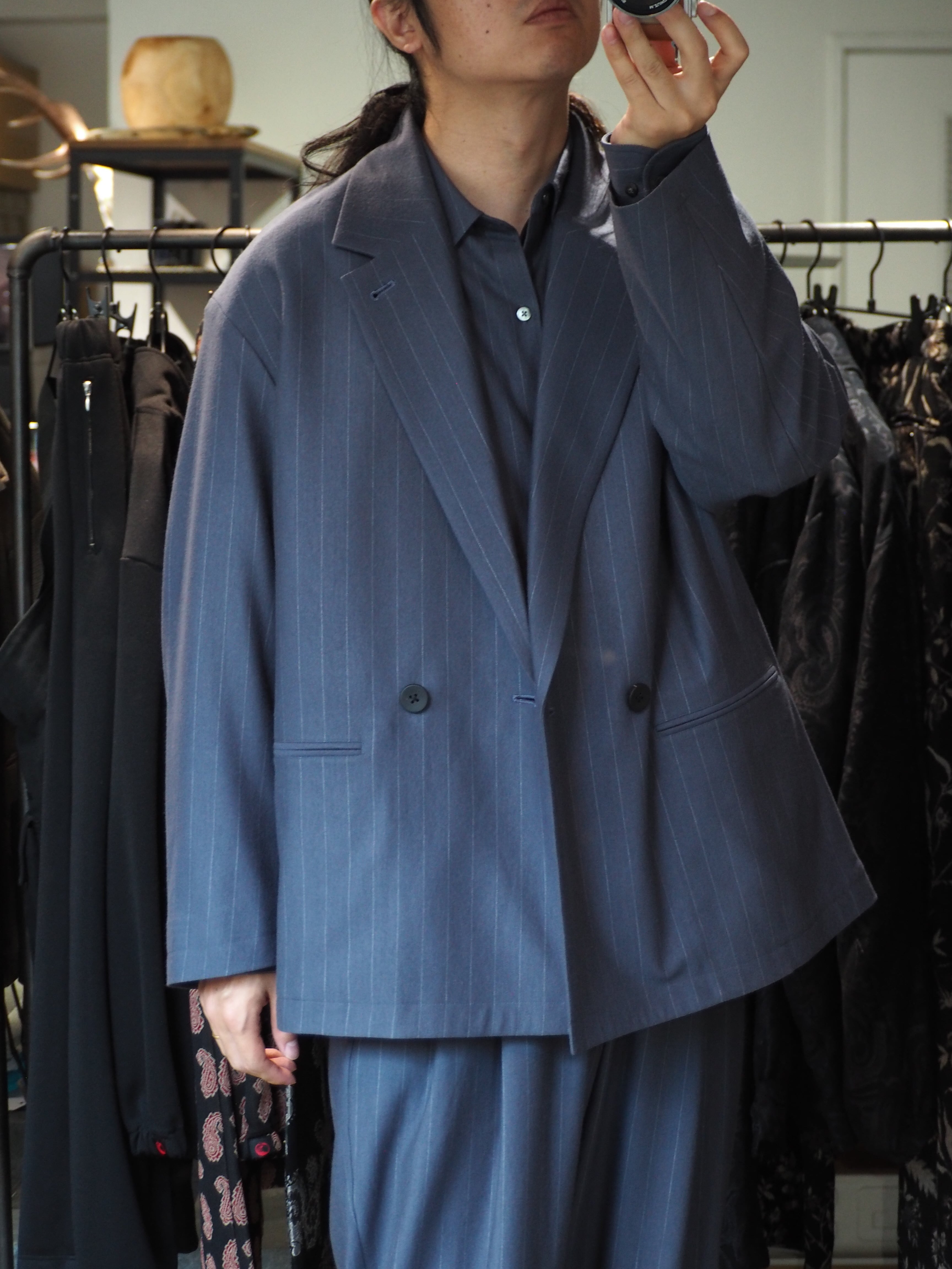 KANEMASA PHIL. 36G Wool Stripe Double Jacket(GREY(Shetland Grey