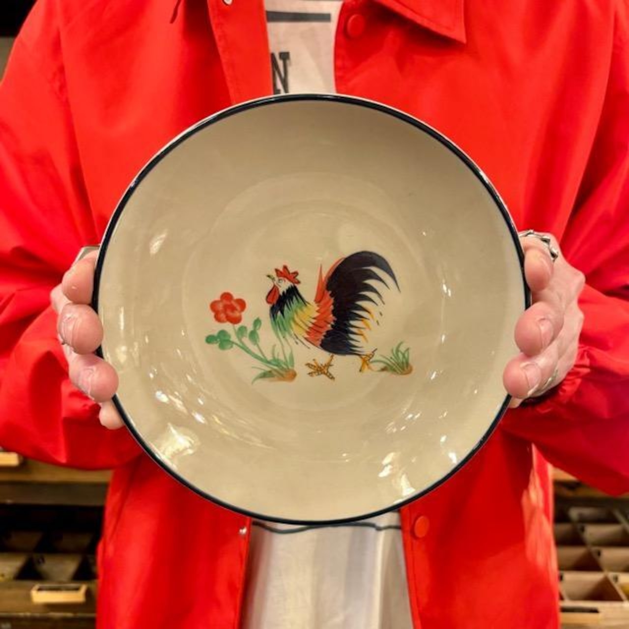 Thailand Hand colored Flat plate Chicken pattern タイ セラミック手彩色平皿 平皿 皿 タイ 鶏 ニワトリ 手描き ハンドペイント 手仕事 食器 セラミック