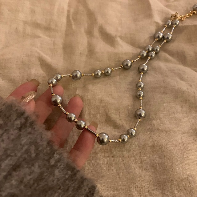 Somedayifレトロ豪華なグレーパールネックレス