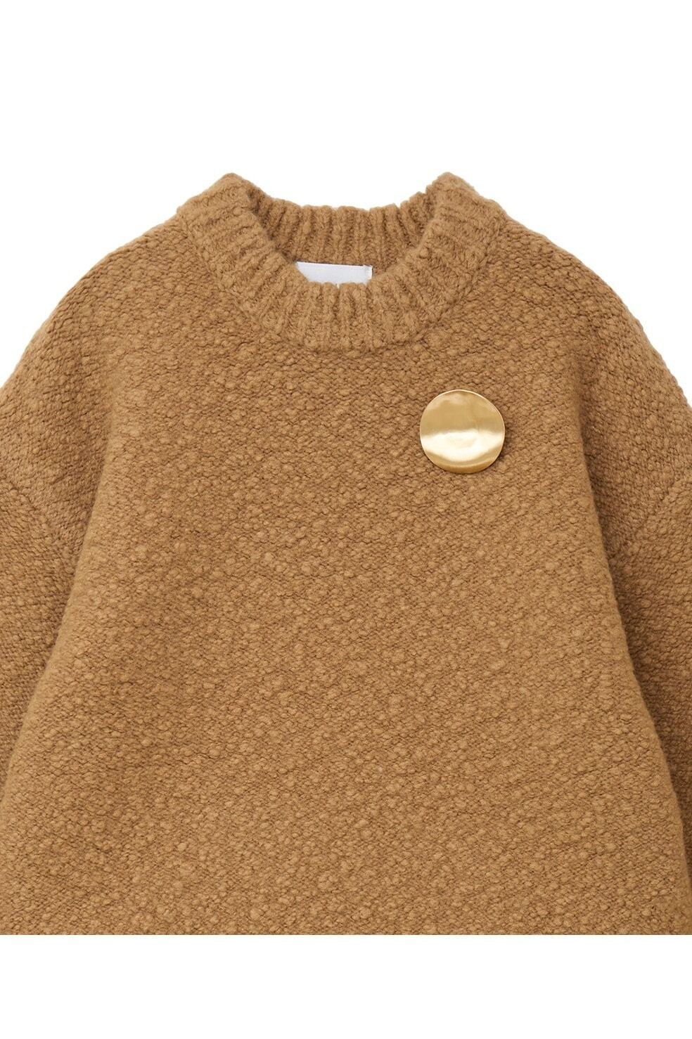 CLANE : BROOCH SET SOFT SLUB KNIT TOPS 15106-2392 C/# BEIGE SIZE 1