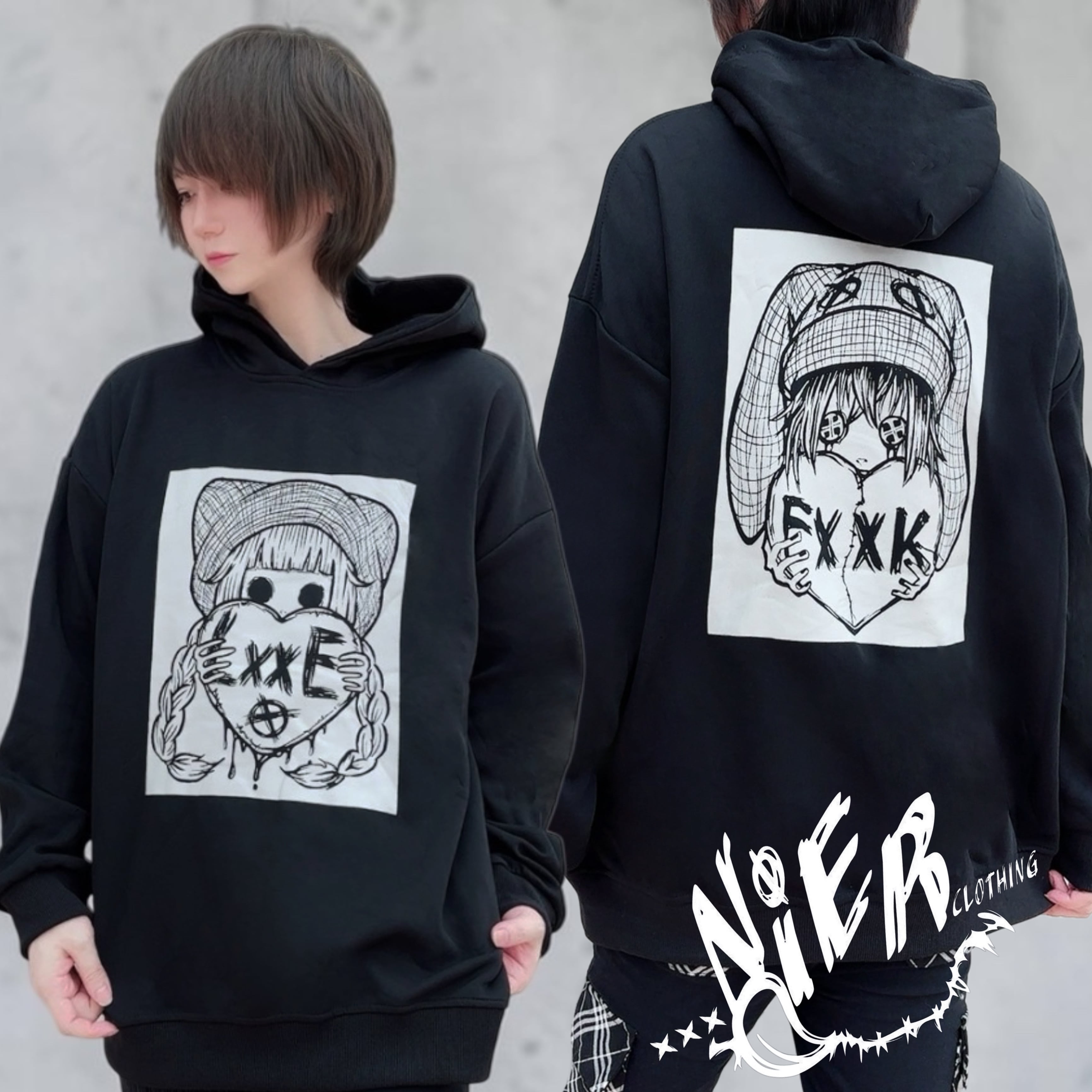 ジャケットパーカー Fake two piece hoodie 1517 先着77点早い者勝ちプレゼント》LxxE & FxxK BLACK HOODIE | NIER CLOTHING
