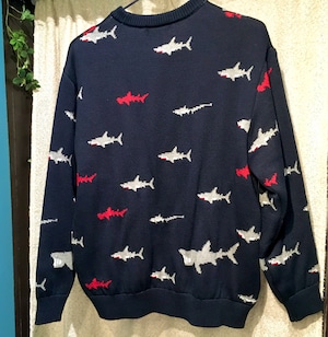 SALE【WARM MARKET】2024年デザインセーター サメ　Mサイズ (ネイビー)
