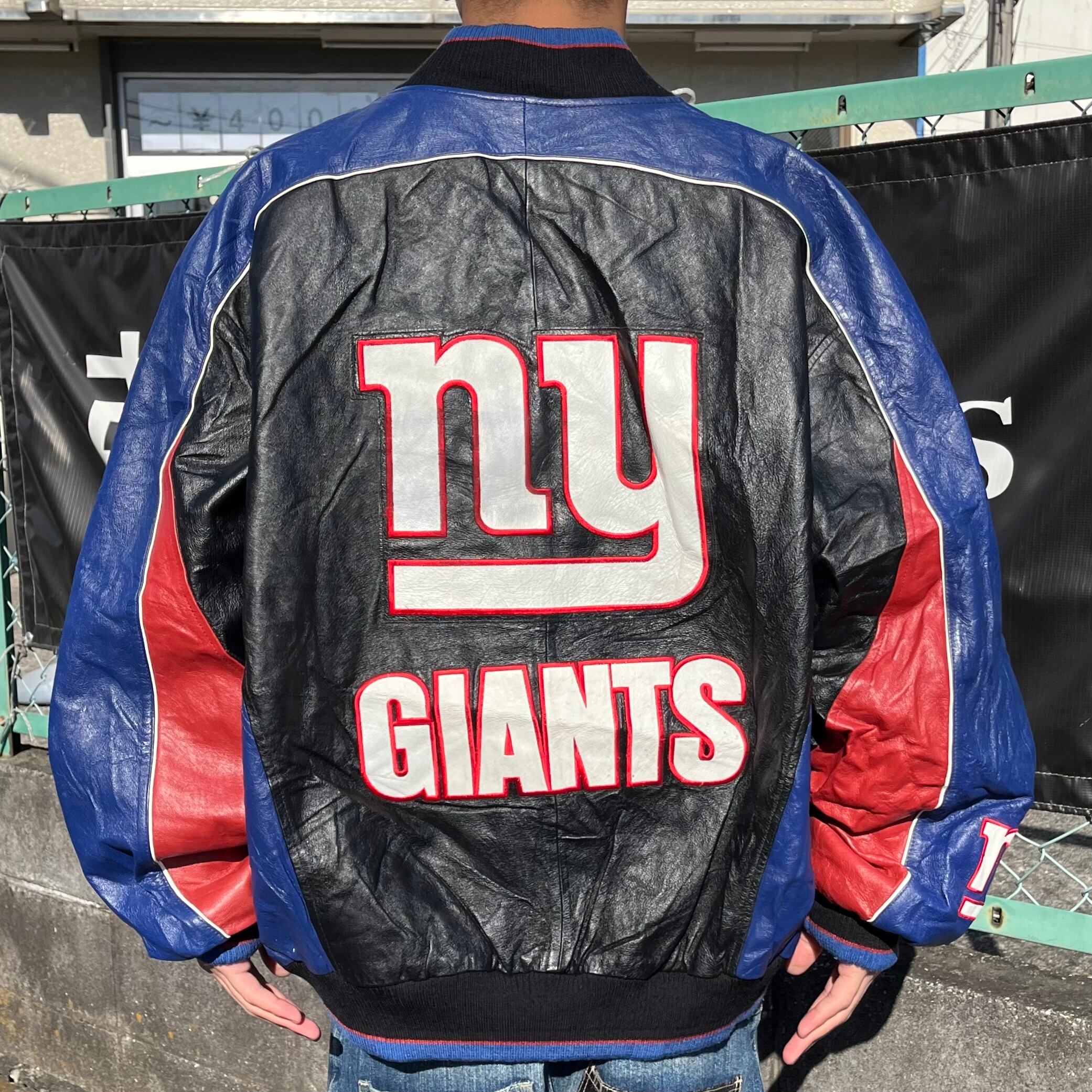 NY Giants L 総刺繍 本革 レザージャケット NFL ジャイアンツ-