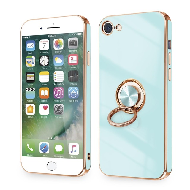 Majiyana for iPhone SE2/SE3/7/8 用の ケース リング付き 360°回転 スタンド機能 耐衝撃（ライトシアン）