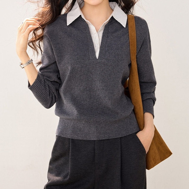 レイヤード風Vネックニットプルオーバー Me1728