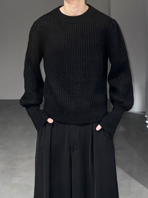 lamé balloon sleeve short knit / black × silver lamé