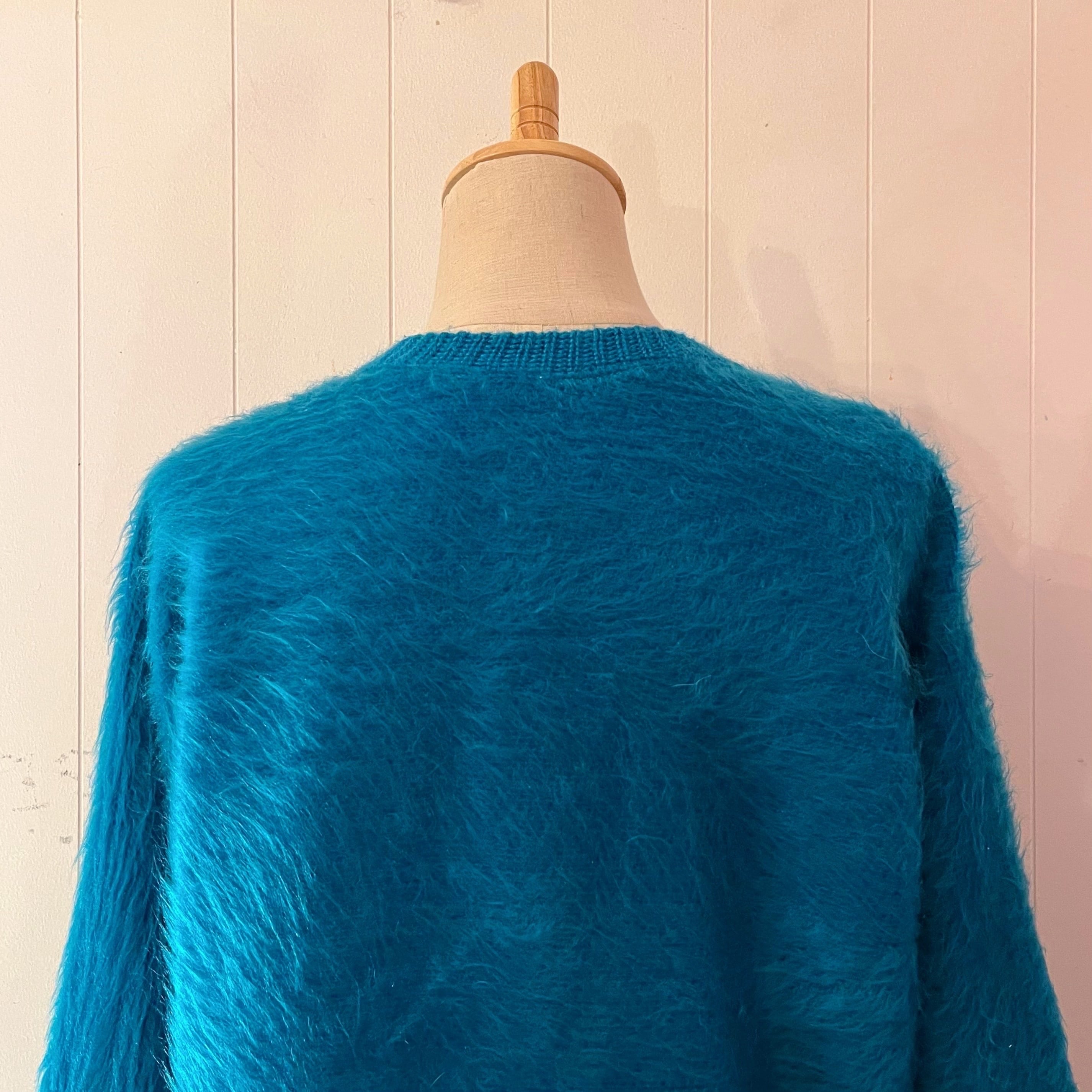 peacock green shaggy knit cardigan