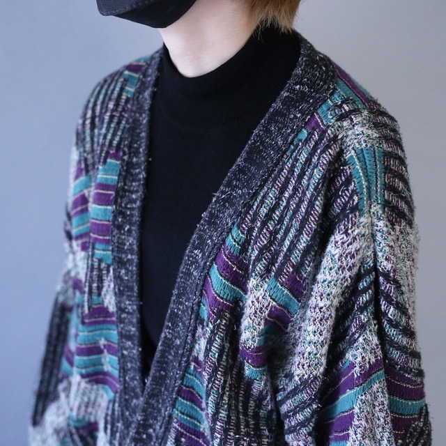 psychedelic good coloring loose silhouette knit cardigan