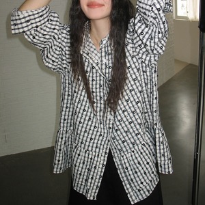 floral check oversized shirt　J00538