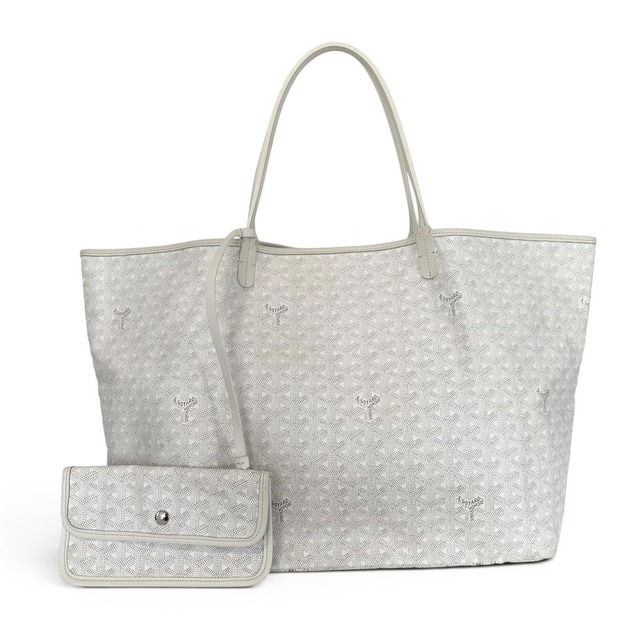 Rare◇GOYARD Saint Louis GM Tote Bag Herringbone White Pouch