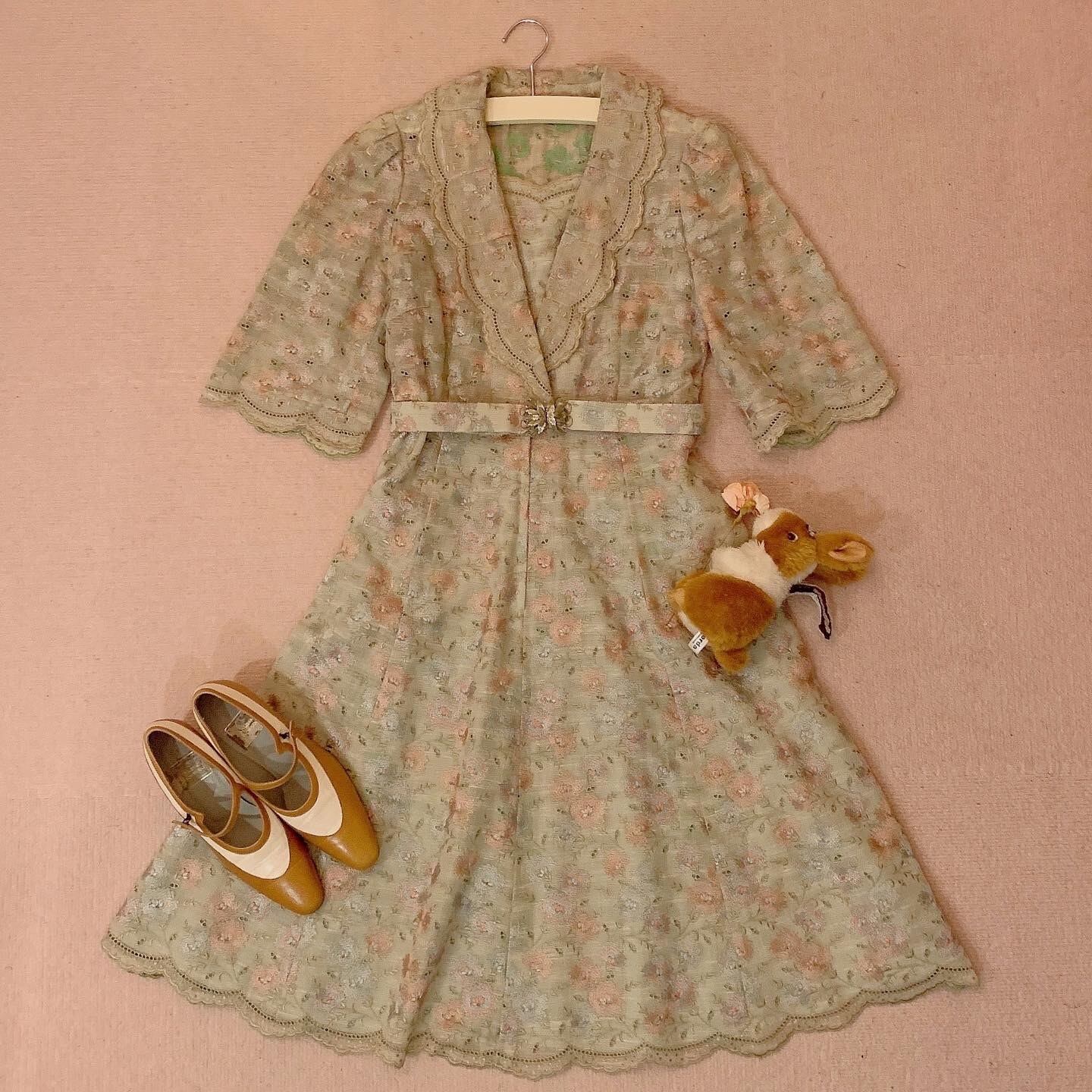 flower embroidery lace green one-piece