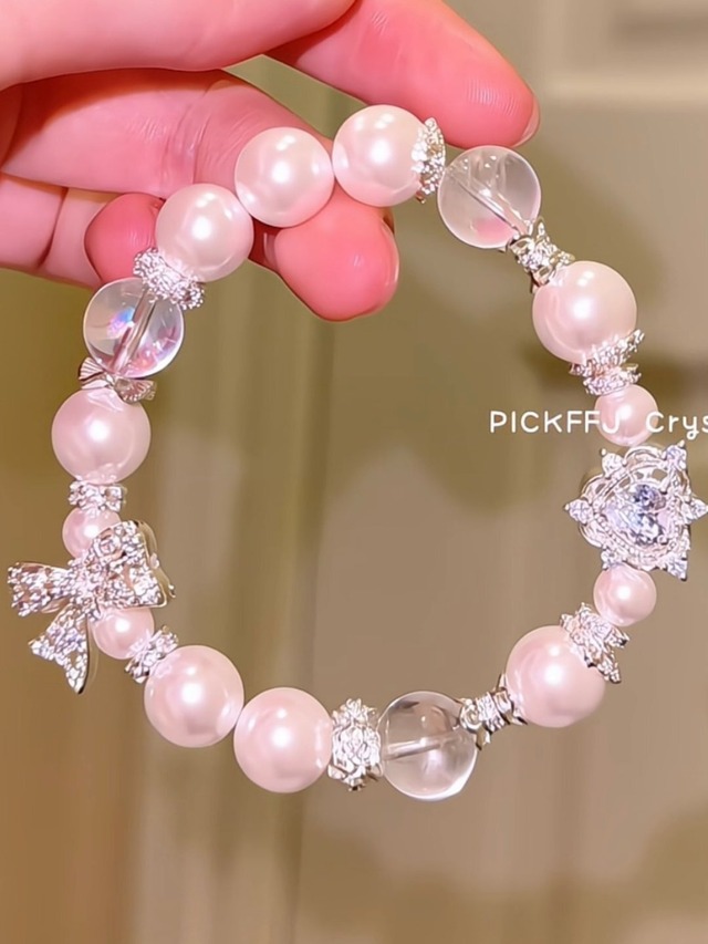 恋のご縁を結ぶ・白水晶と月光パールのリボンブレスレット♥A18