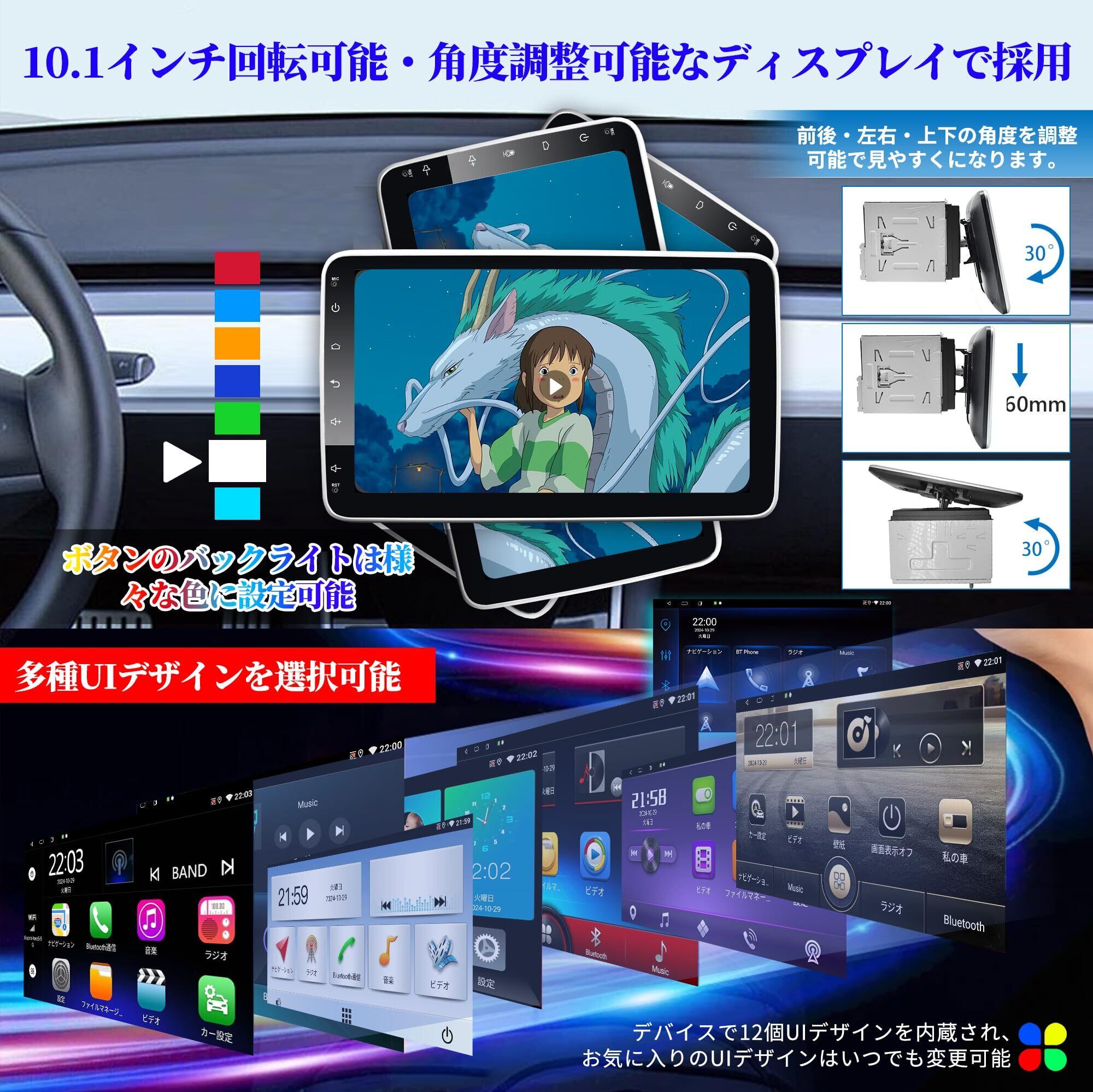 2din ディスプレイオーディオ 10インチ アンドロイドナビ 8コア 4GB
