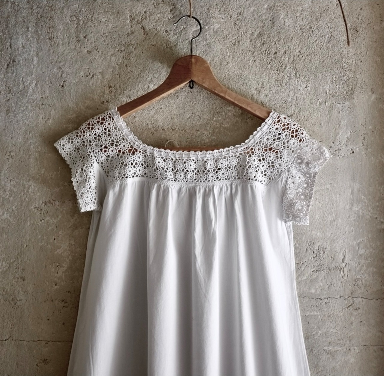 フランス 1900s 千の白花の綴るクロッシェレースロングワンピース アンティーク