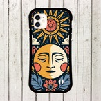 受注生産 iPhoneケース 月と太陽のサイケ民芸柄｜天体モチーフ PSYF010B