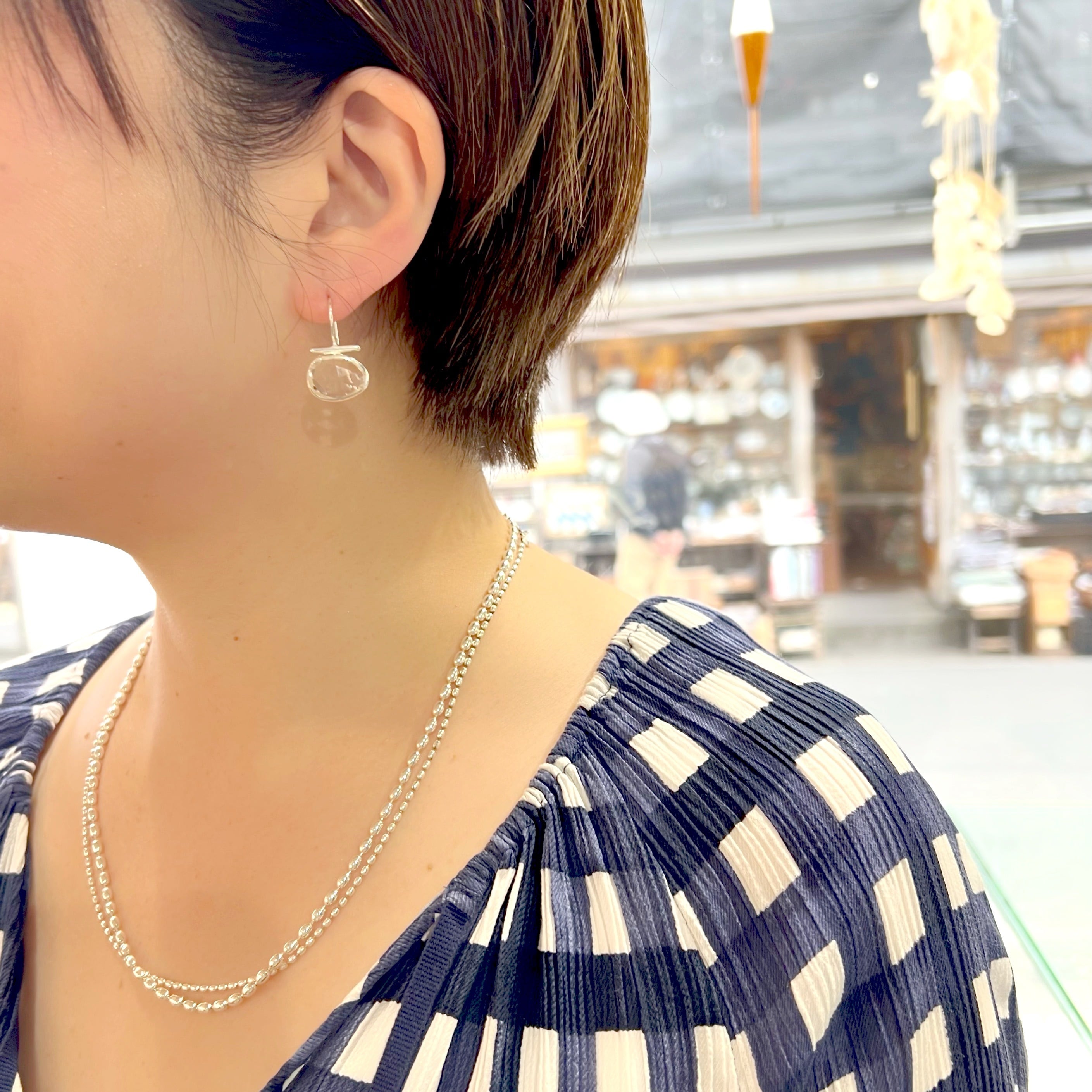 横オーバル クリスタル フックピアス Silver | リトルラグーン鎌倉