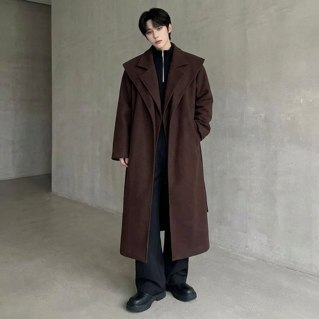 フェイクレイヤード ベルト付きビッグシルエットコート 2カラー D12092