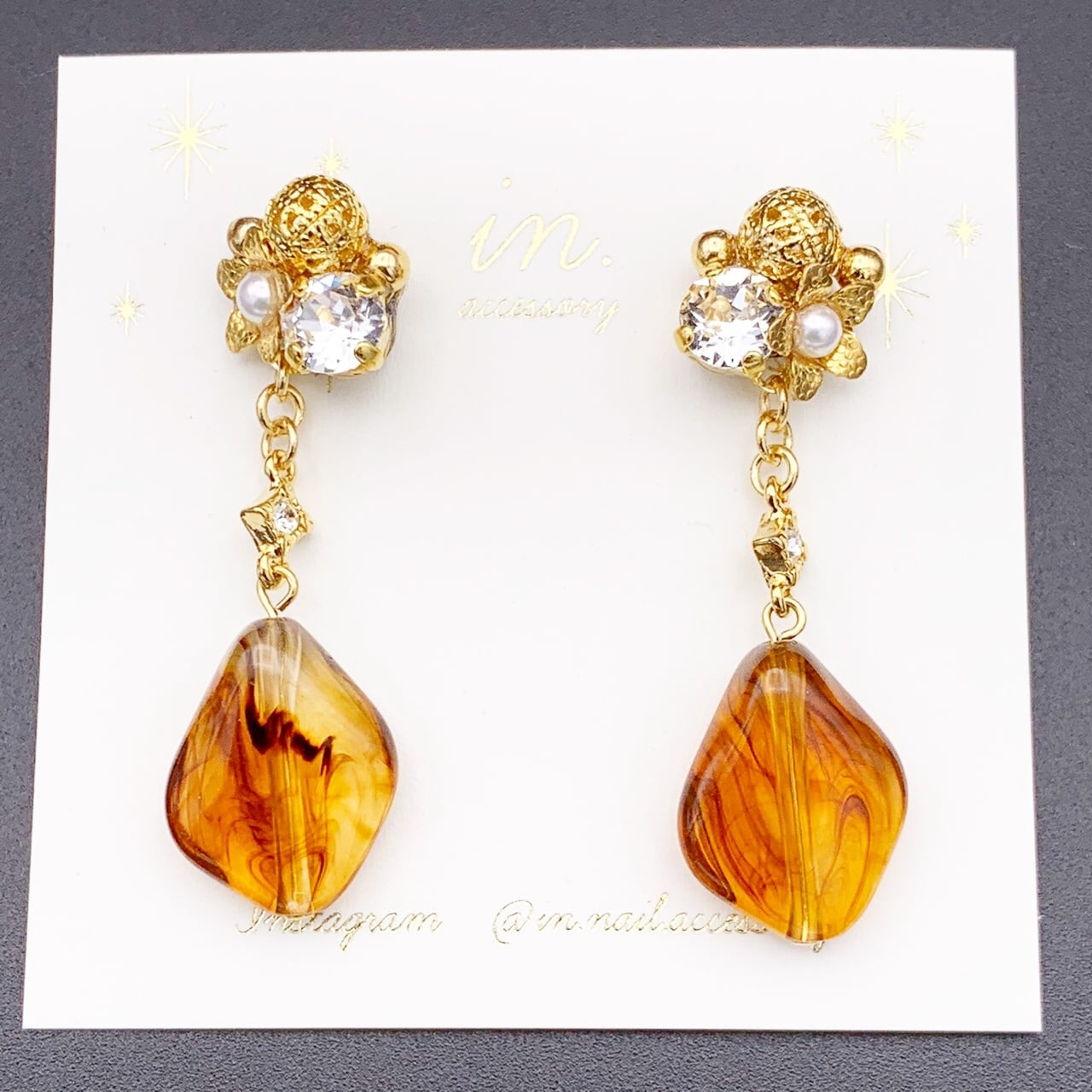 キラキラビジュー×変形べっ甲ピアス／イヤリング | CARA handmade