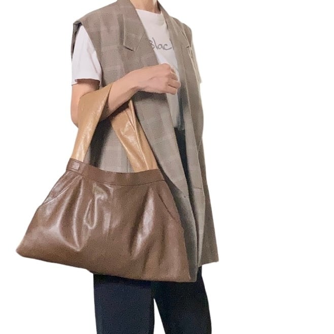 ZOZOTTE リメイク レザーショルダーバッグ/ブラウン×ベージュ