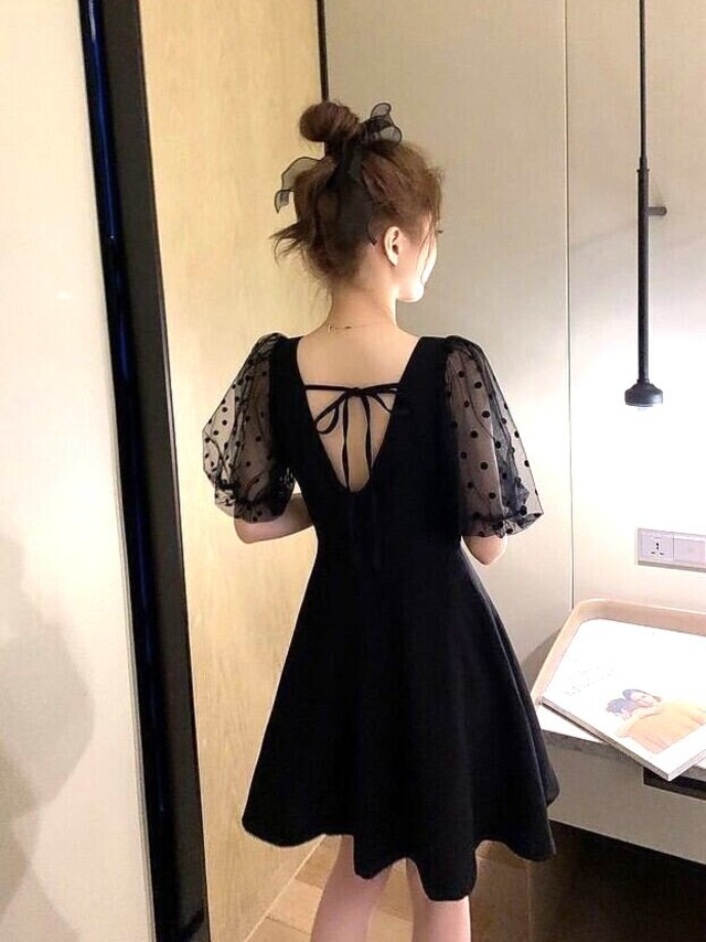 シアードットスリーブワンピース V4601