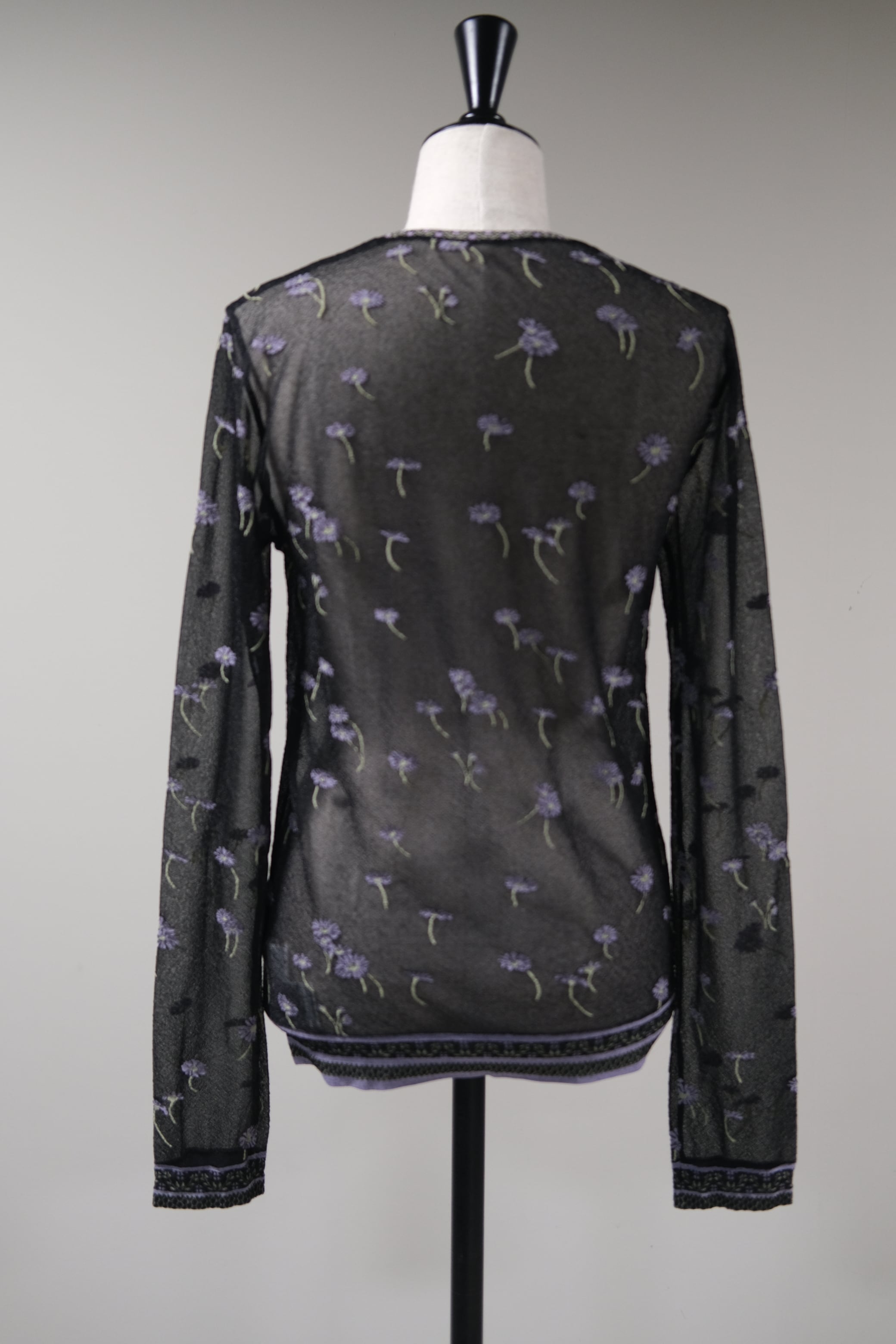Mame Kurogouchi】Floral Pattern Long Sleeve Sheer Knit Top - black